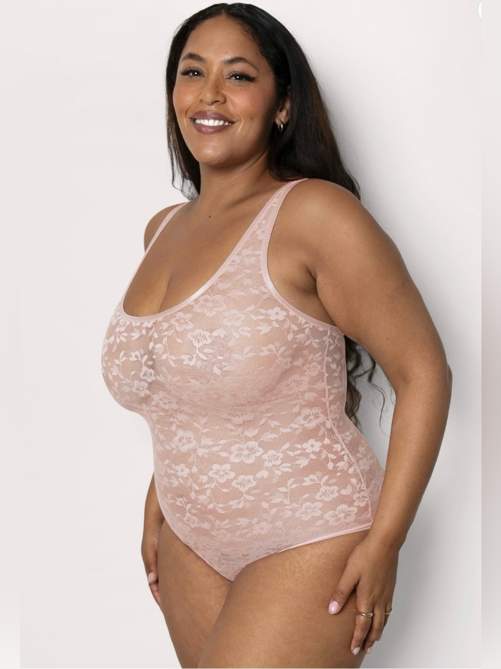 Curvy Couture Women's Plus Size No Show Lace Bodysuit
